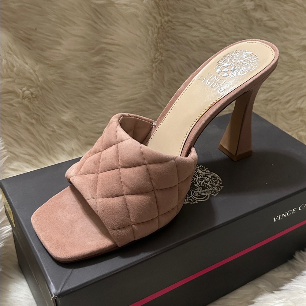Vince Camuto Blush Quilted Heeled Mules (Brand New)